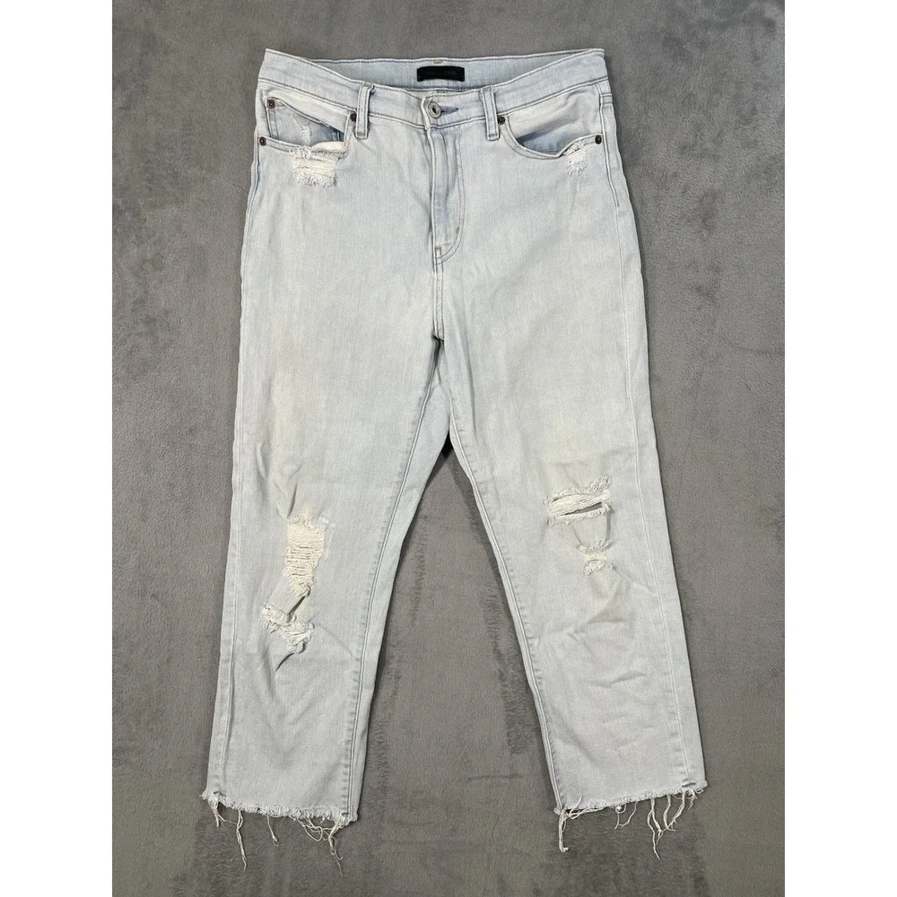 Uniqlo Jeans Womens 27 Blue Light Wash High Rise Straight Distressed Baggy - Picture 1 of 10
